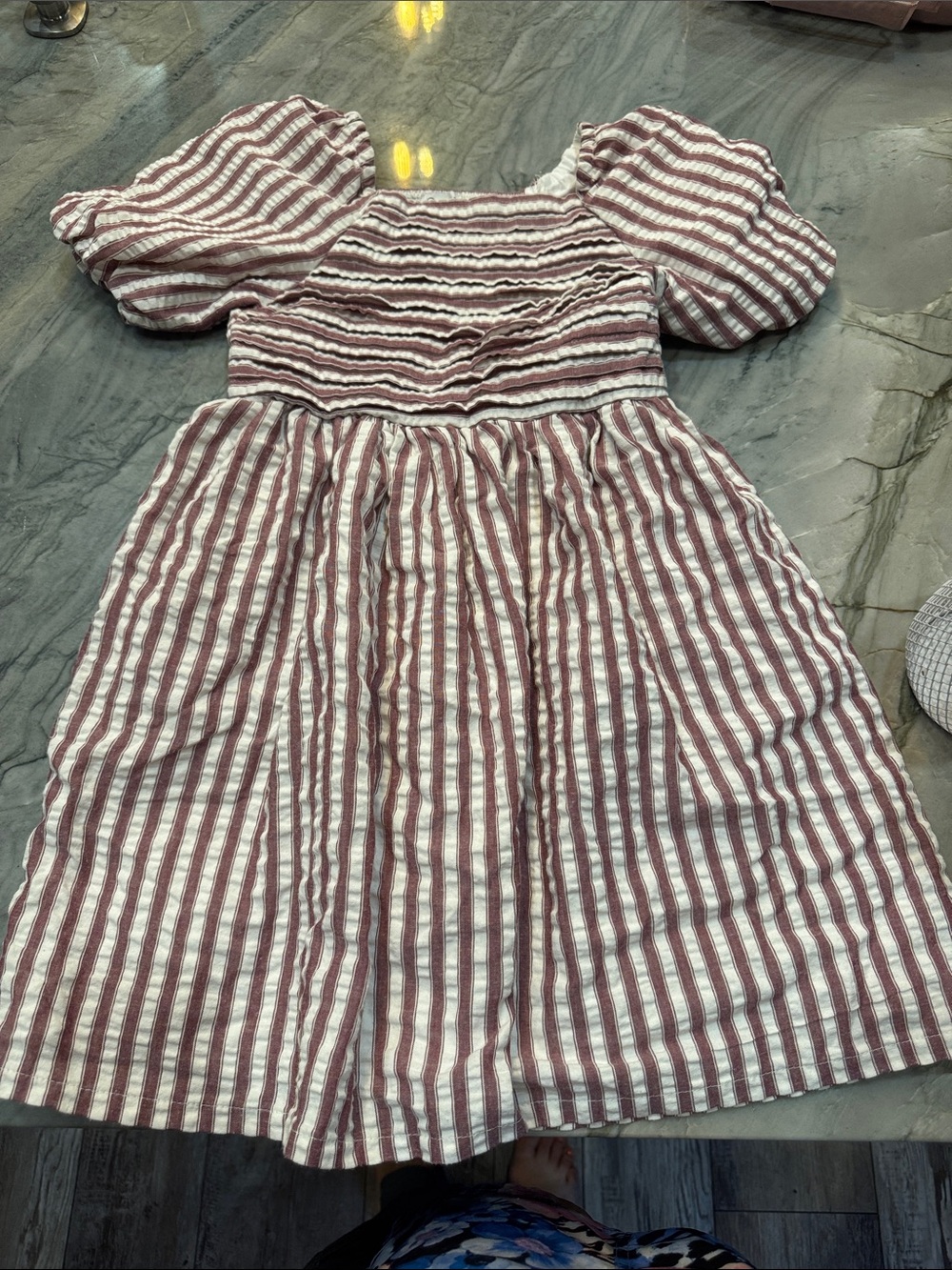 Sperry Pink and White Striped Puff-Sleeve Sundress